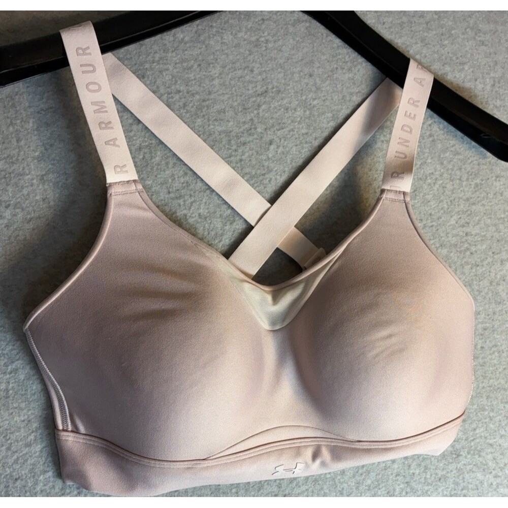 Under Armour Sports Bra Sz L Blush Pink High Impact Athletic Support Fitted